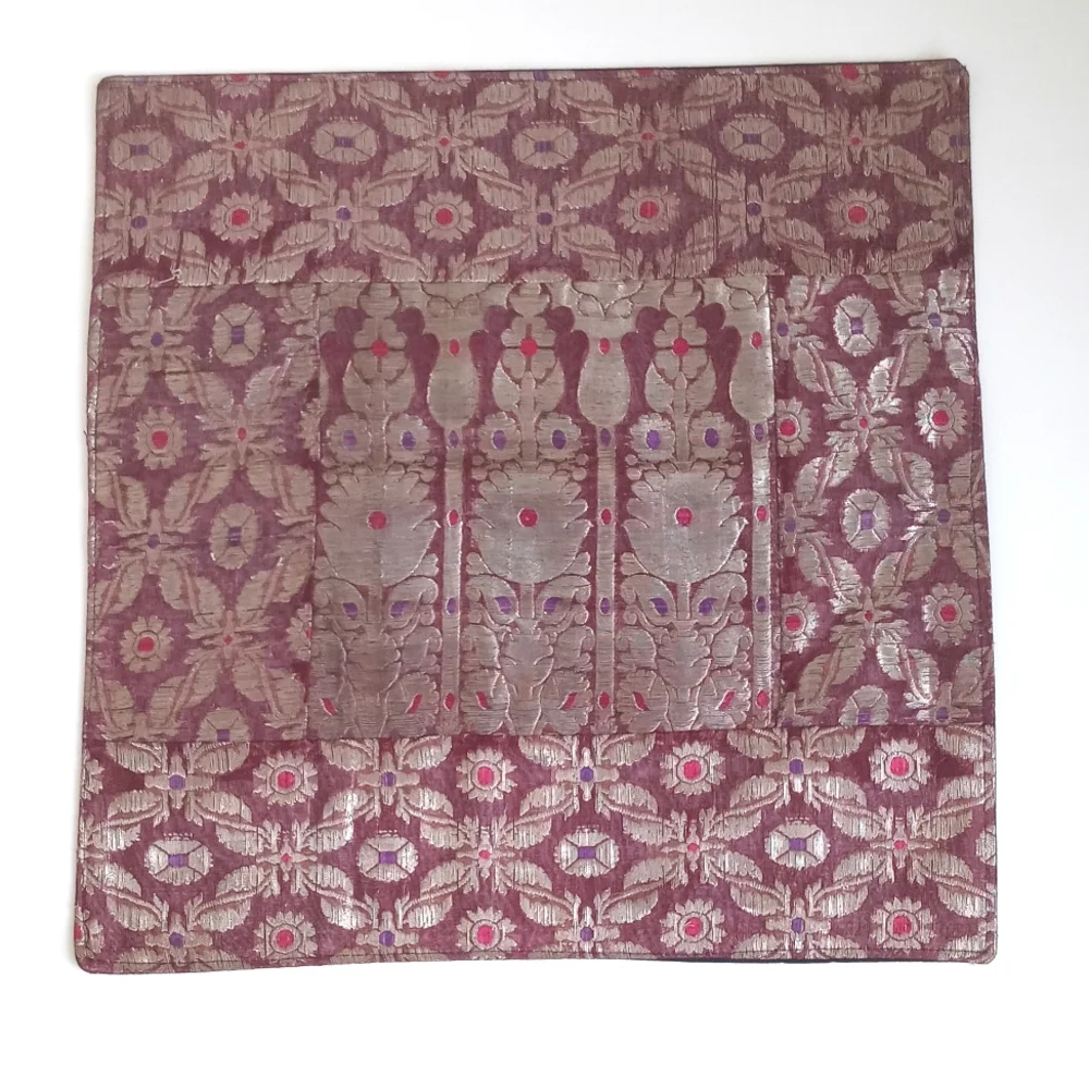 Stunning Silk Purple Metallic Patchwork Batik Pillow Sham from India 16”x16 1/2”